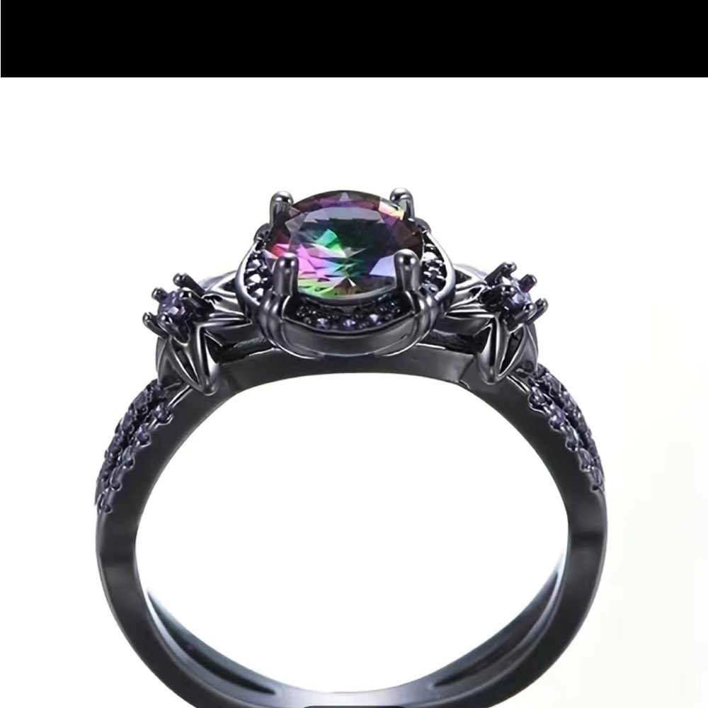 Black Zirconium Ring with Purple Rhinestones - Picture 4 of 4